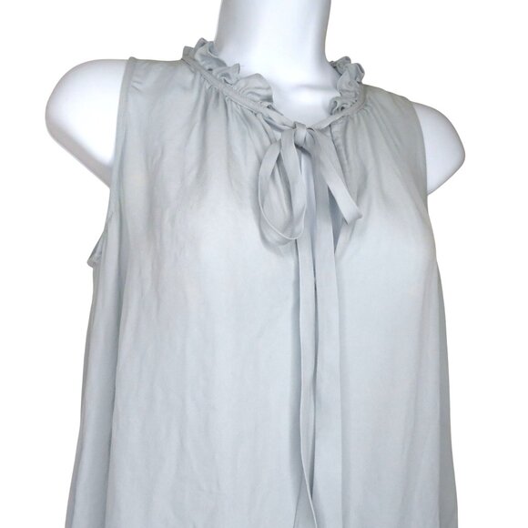 Elizabeth And James Silk Blouse Light Blue Ruffle Neck Sleeveless Tie Detail M - Picture 2 of 7